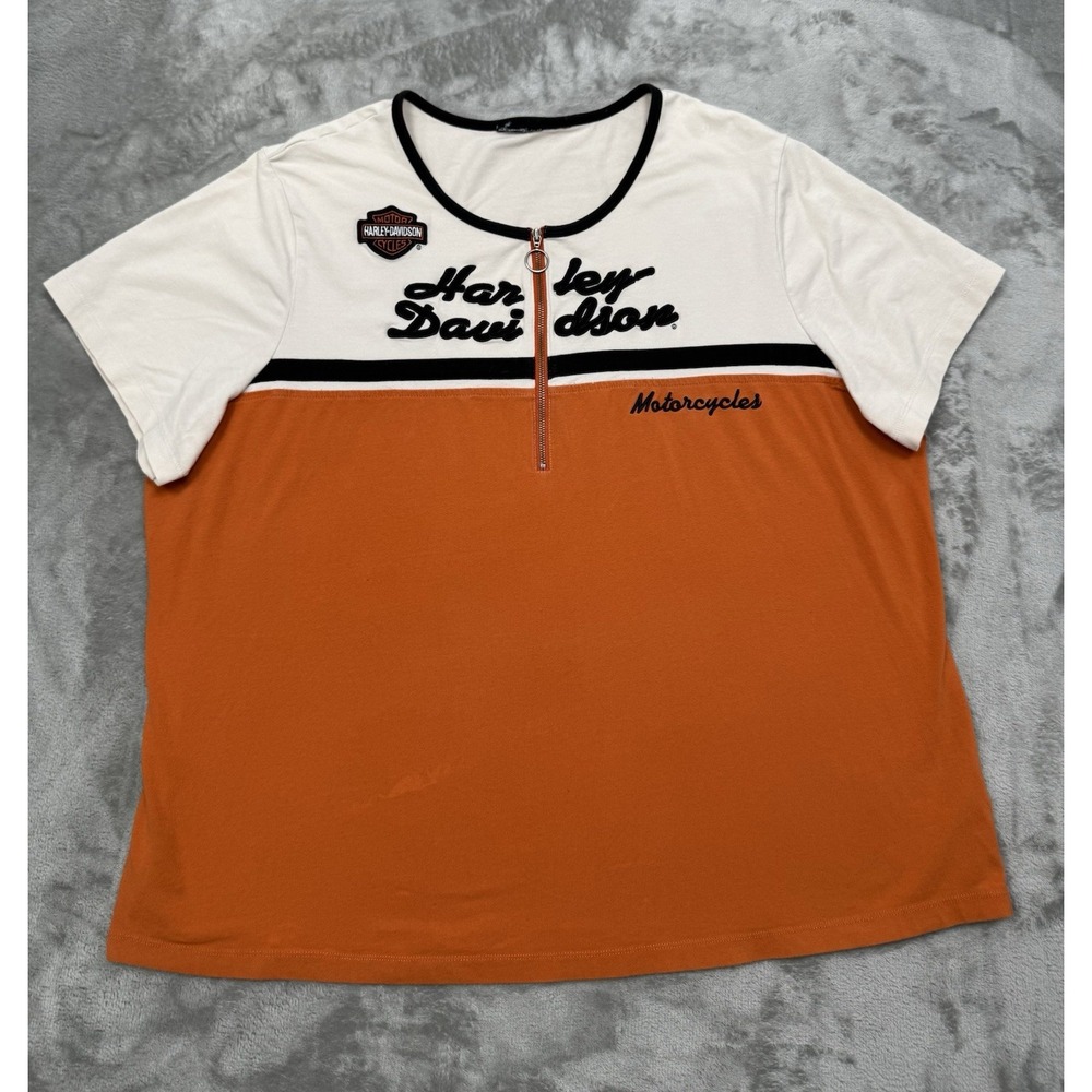 Harley Davidson 1/2 Zip Top Womens 2XL XXL Orange Racing Shirt Motorcycles Biker